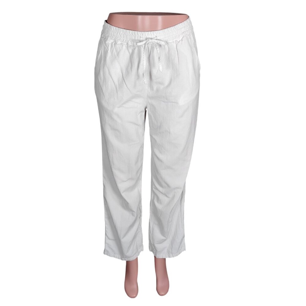 Chartou Linen Blend Lagenlook Pants Size M White With Pockets and Drawstring